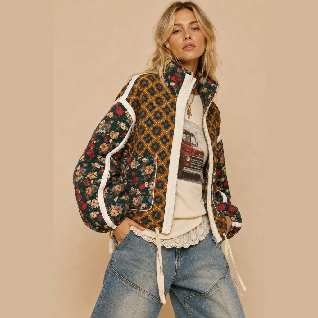 Patchwork Quilted Bomber Jacket
