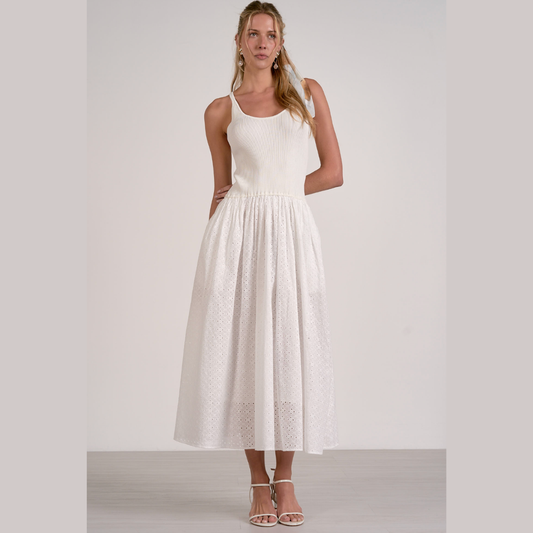 Mixed Media Eyelet Ribbed Maxi Dress