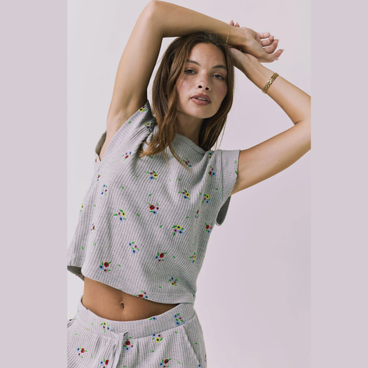 Frankee Heather Grey Ditsy Embroidery Tee