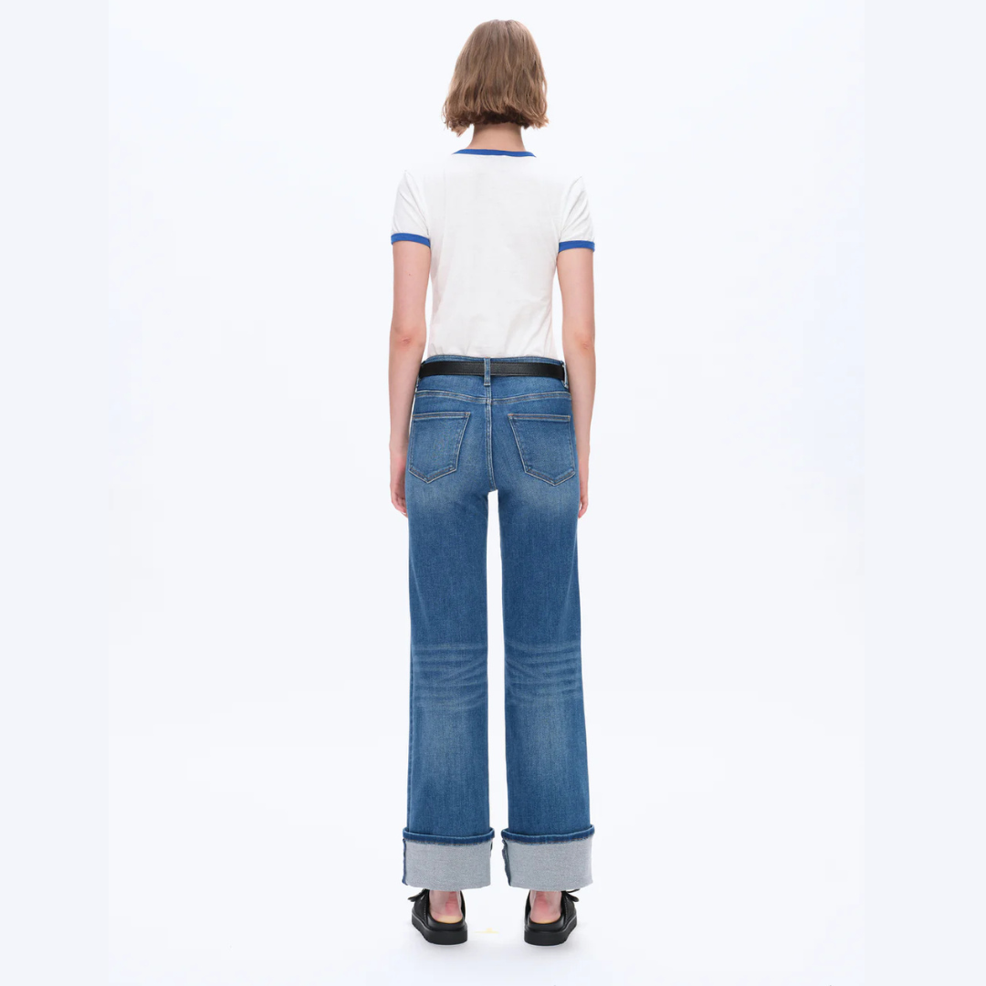 Mid Rise Straight Rolled Leg Denim Jeans