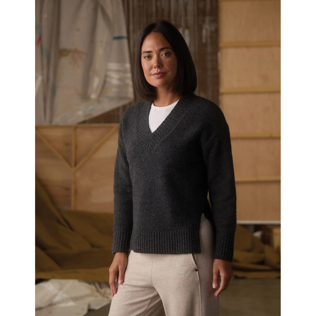Homebound V-Neck Sweater in Charcoal