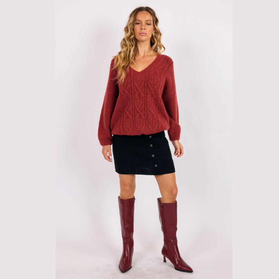 Estella V-Neck Cable Knit Sweater