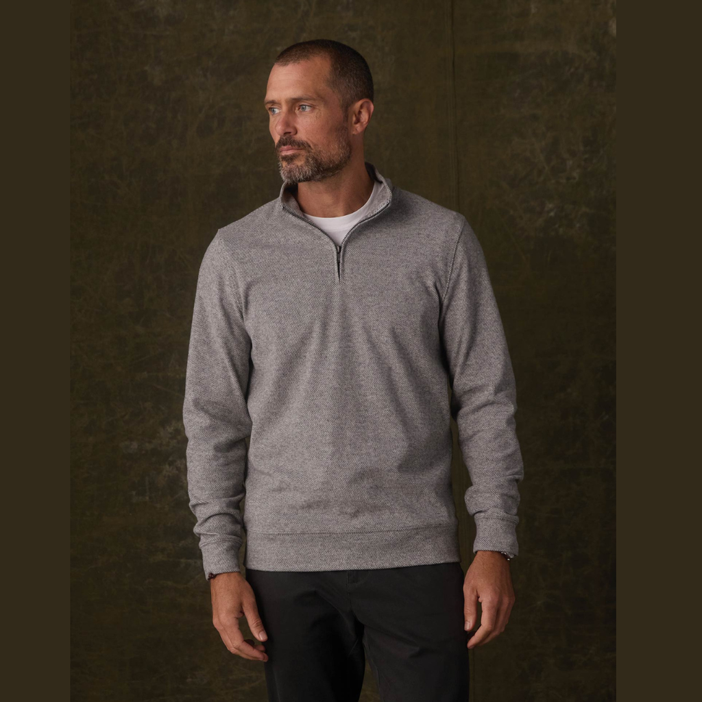 Brushed Textured Knit Quarterzip in Graphite