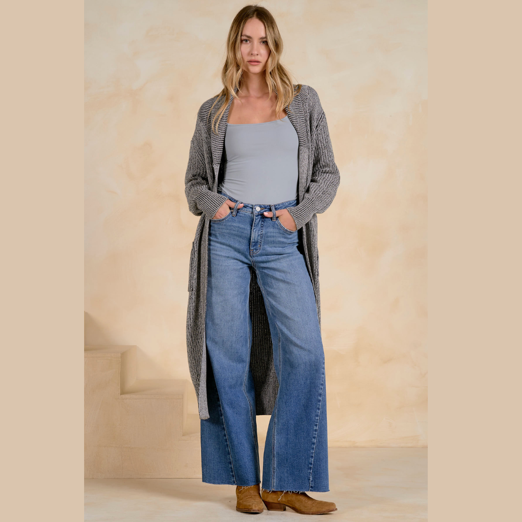 Long Black Melange Cardigan