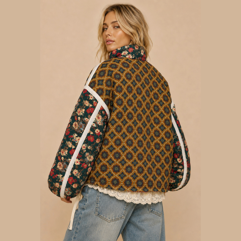 Patchwork Quilted Bomber Jacket