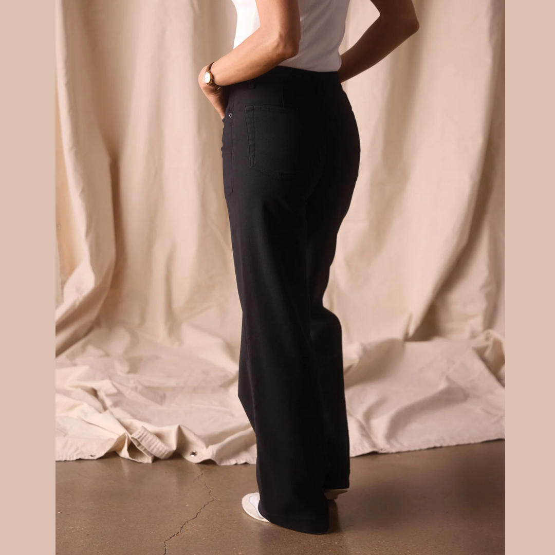 Comfort Terry Wide Leg Pant in Black