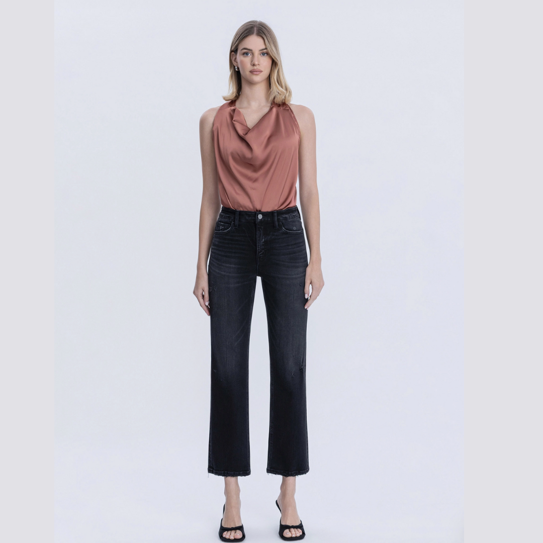 Brooke Mid Rise Black Straight Denim (28")