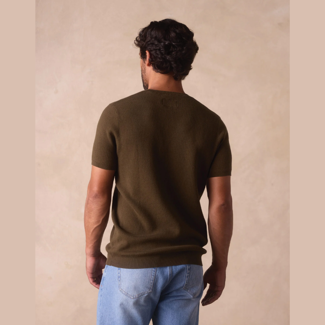 Men's Waffle Knit Sweater Tee in Olive