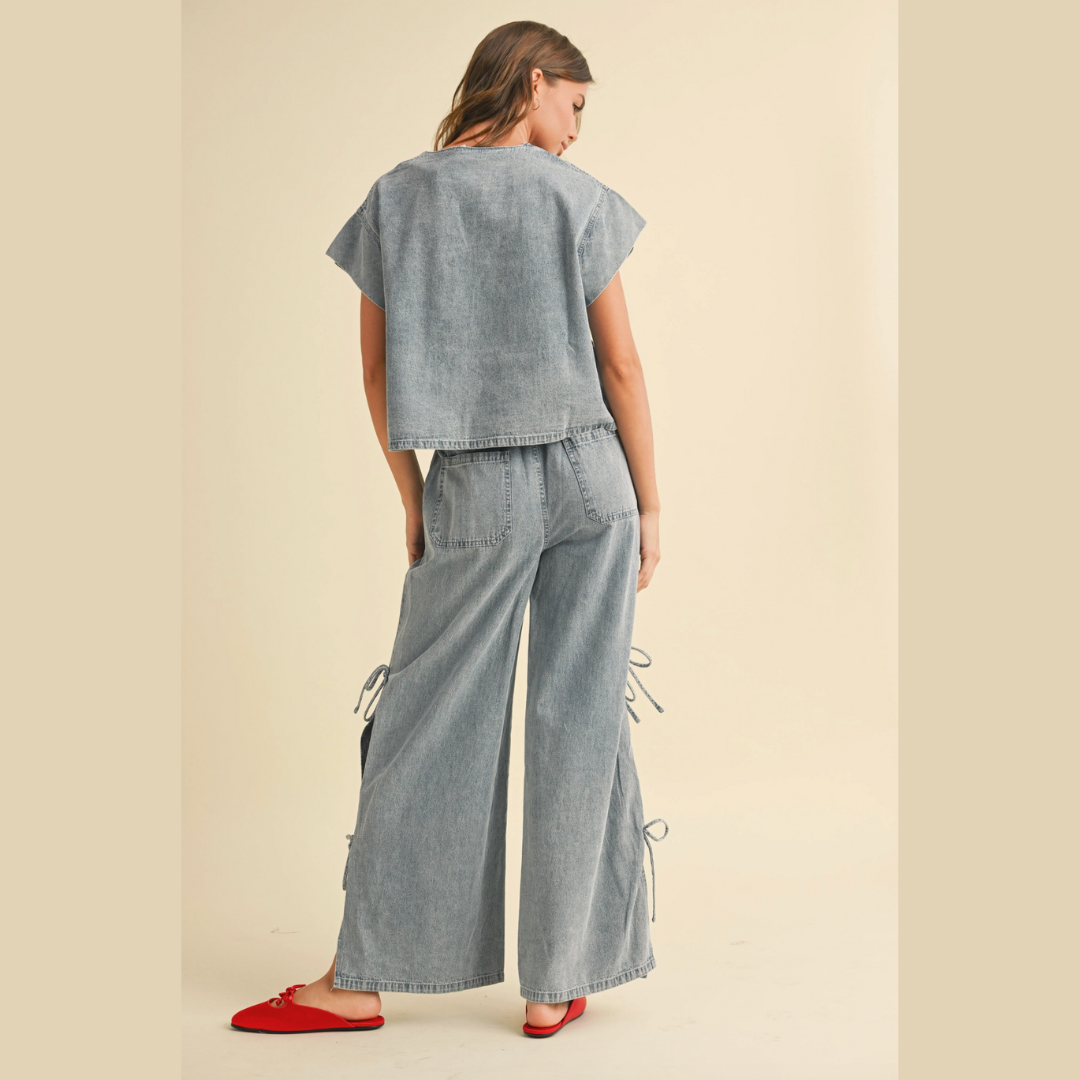 Denim Tied Front Blouse
