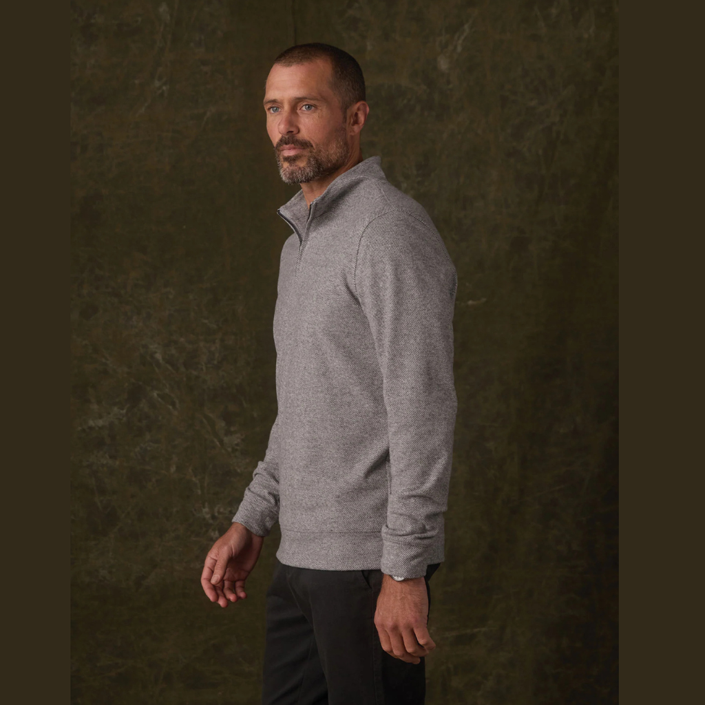 Brushed Textured Knit Quarterzip in Graphite