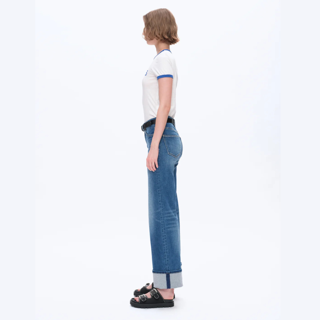 Mid Rise Straight Rolled Leg Denim Jeans