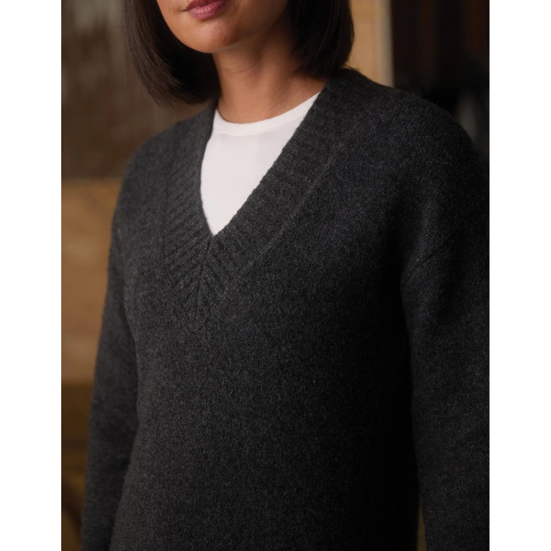 Homebound V-Neck Sweater in Charcoal