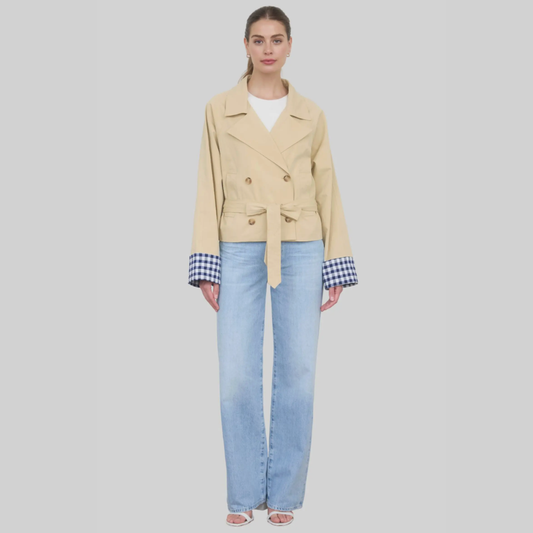 Gingham Cuff Short Trench Coat