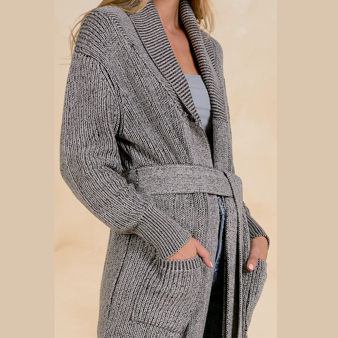 Long Black Melange Cardigan