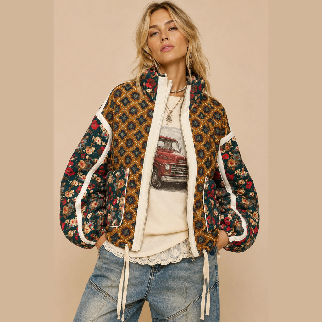 Patchwork Quilted Bomber Jacket