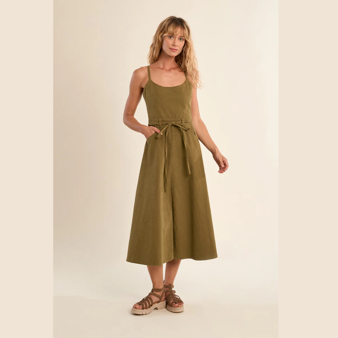 Khaki Denim Dress - Broken Zipper