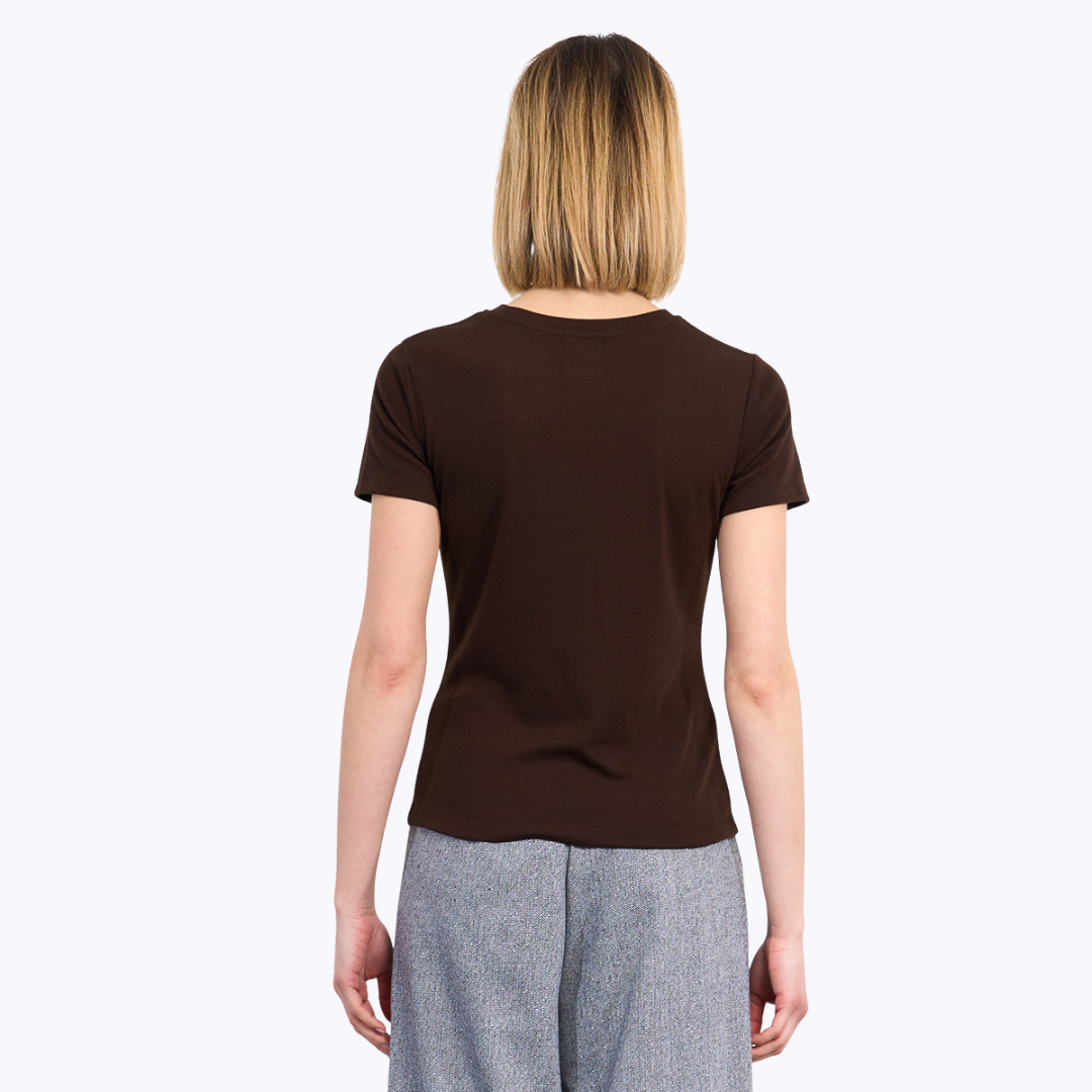 Chocolate Tee with Rhinestone Neck Detail