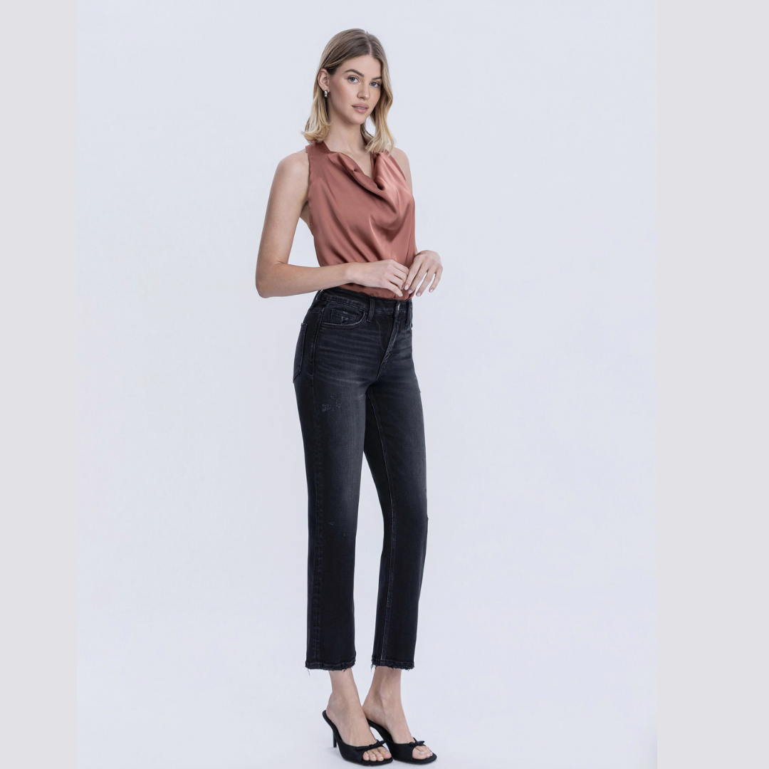 Brooke Mid Rise Black Straight Denim (28")