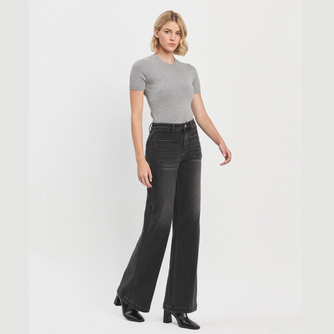Washed Black High Rise Trouser Jeans