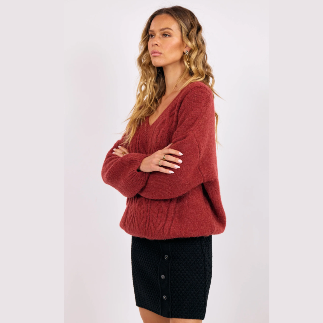 Estella V-Neck Cable Knit Sweater