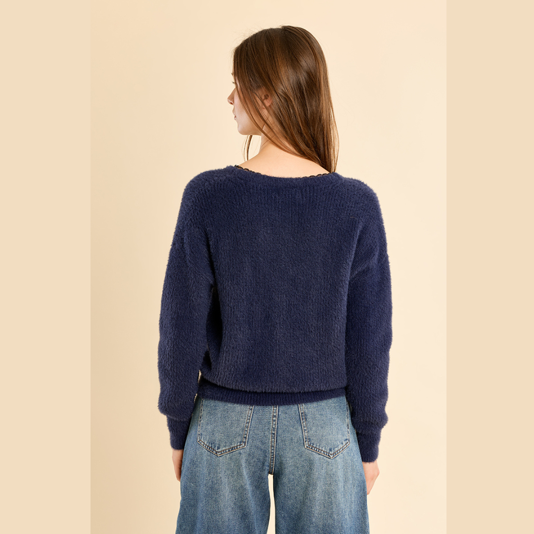 Navy Blue & Black Lace Sweater