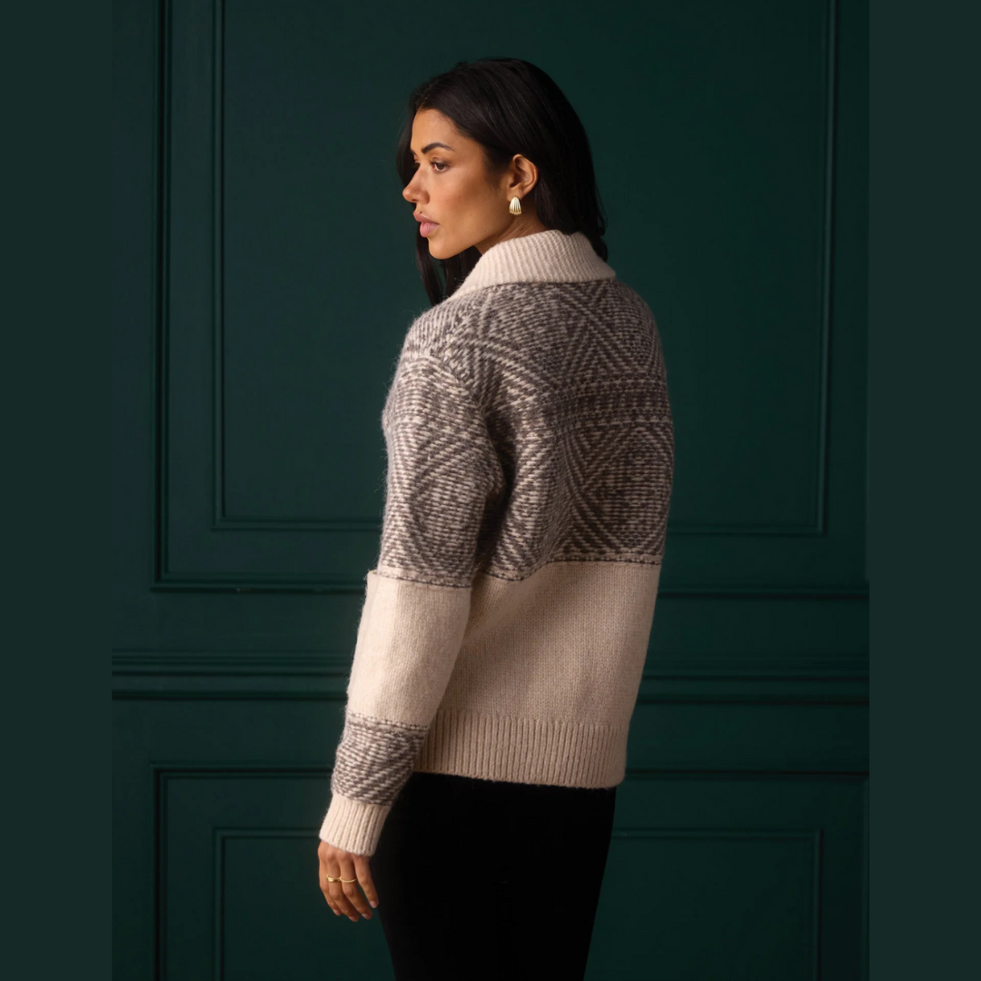 Shawl Collar Heritage Cardigan in Cream Multi