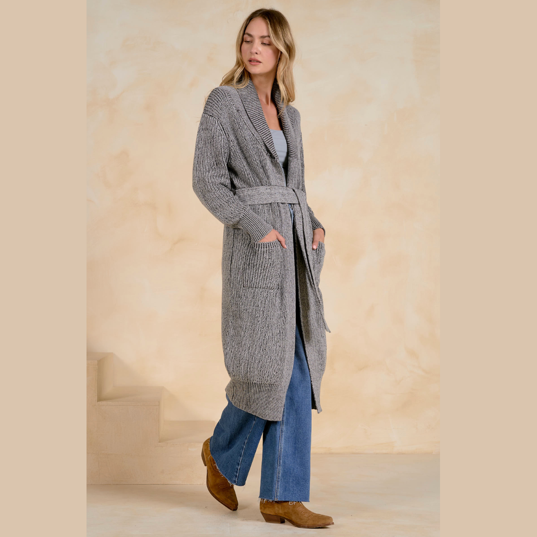 Long Black Melange Cardigan