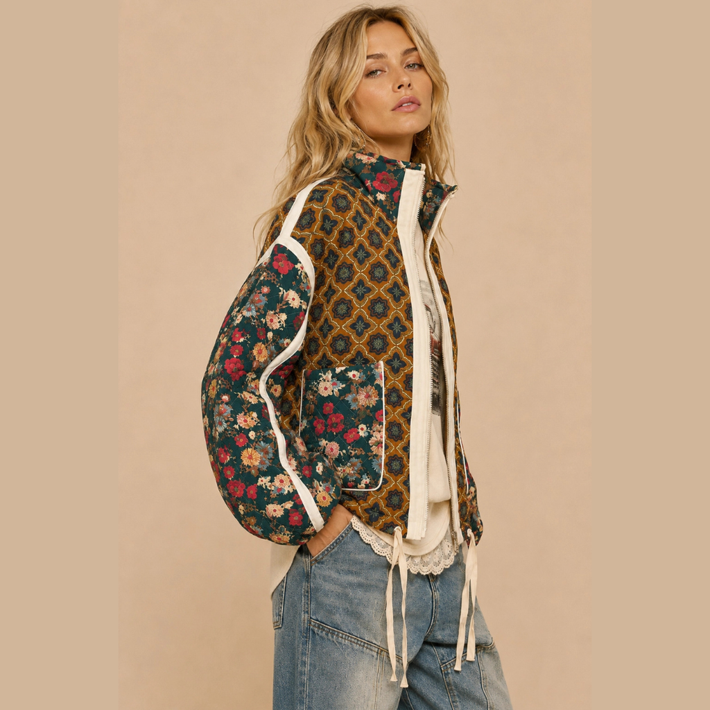 Patchwork Quilted Bomber Jacket