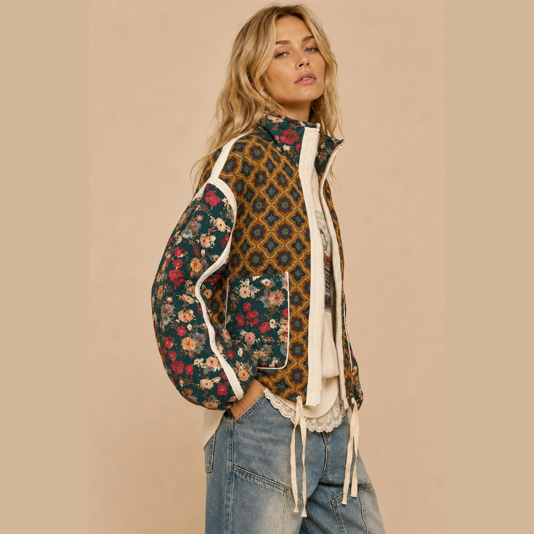 Patchwork Quilted Bomber Jacket