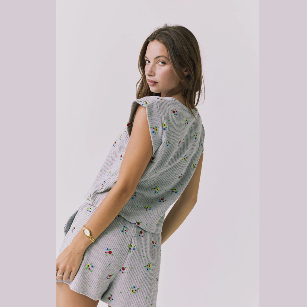 Frankee Heather Grey Ditsy Embroidery Tee