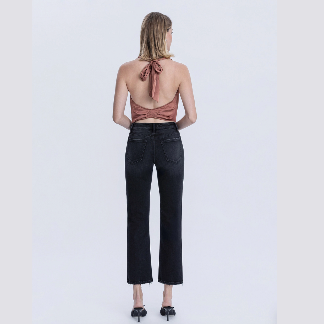 Brooke Mid Rise Black Straight Denim (28")
