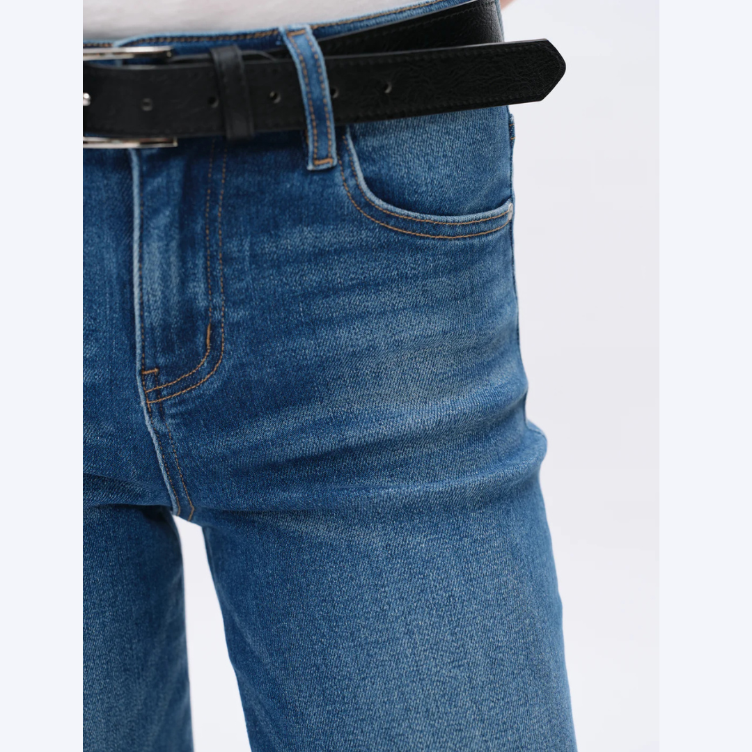 Mid Rise Straight Rolled Leg Denim Jeans