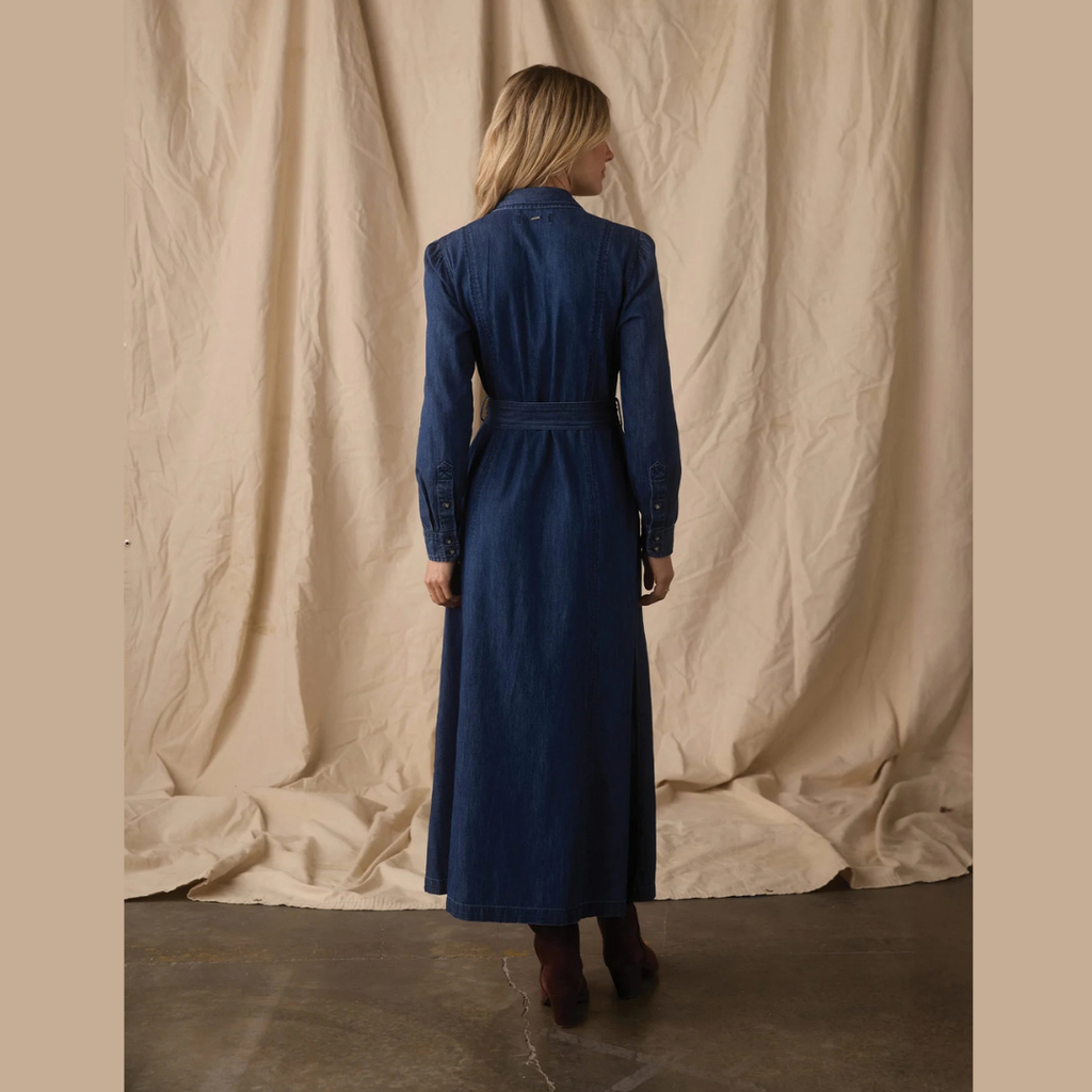 Cotton Denim Shirt Dress in Dark Wash