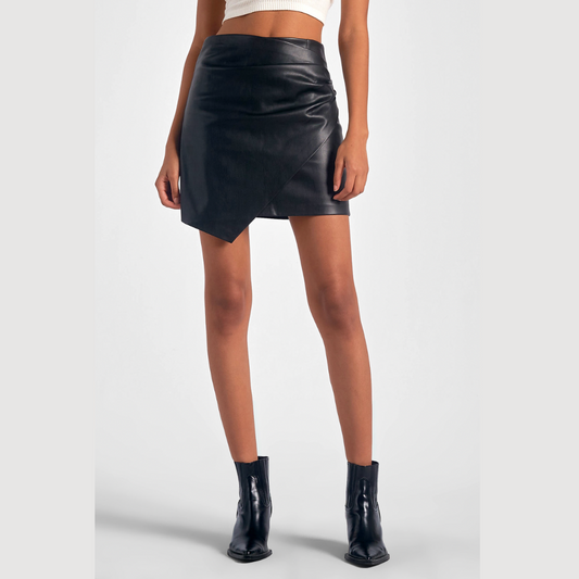 Faux Leather, Faux Wrap Mini Skirt
