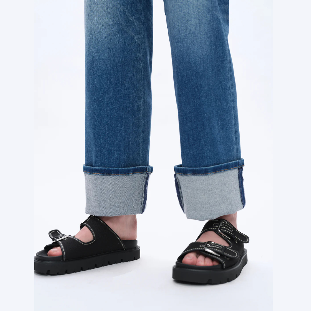 Mid Rise Straight Rolled Leg Denim Jeans