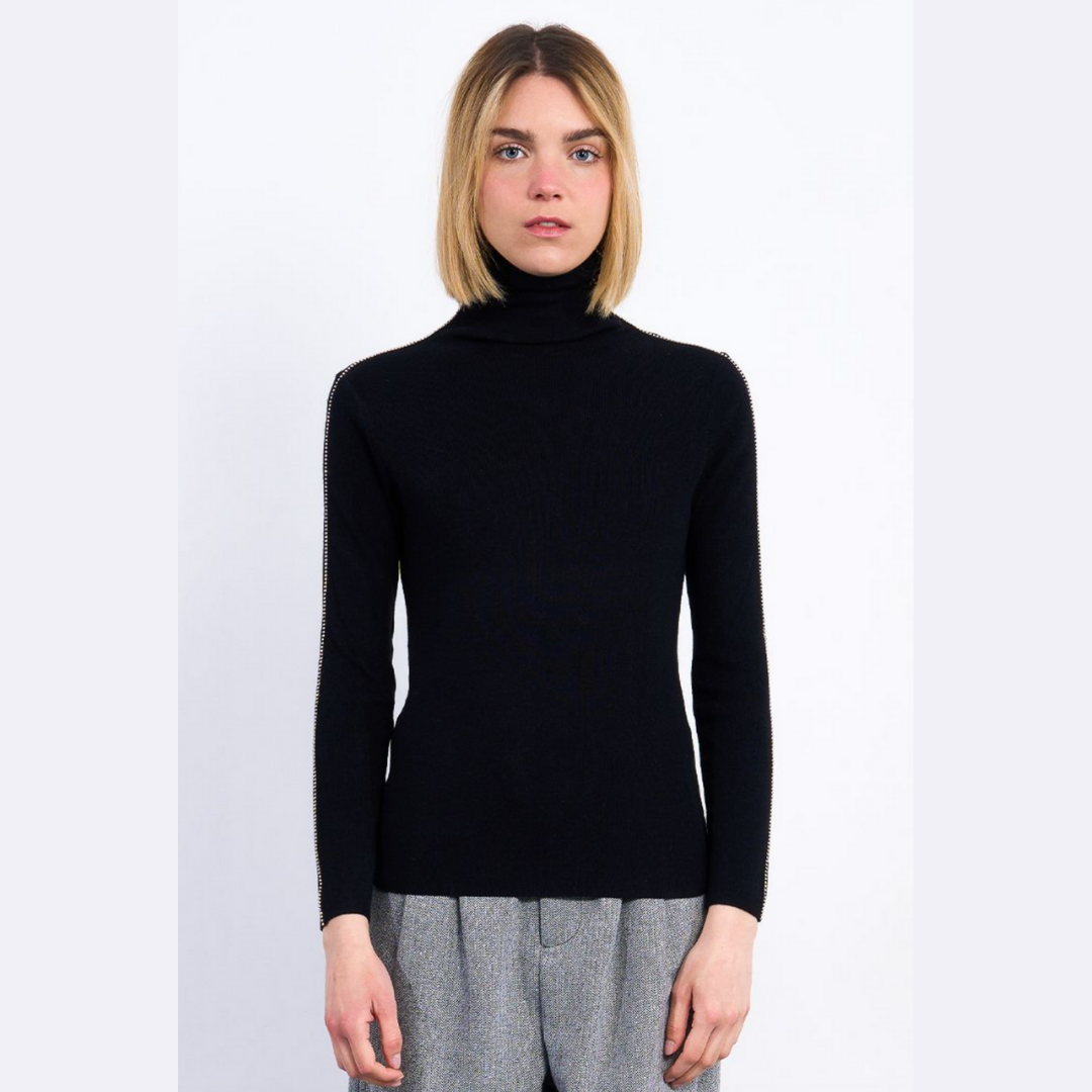 Rhinestone Trim Turtleneck