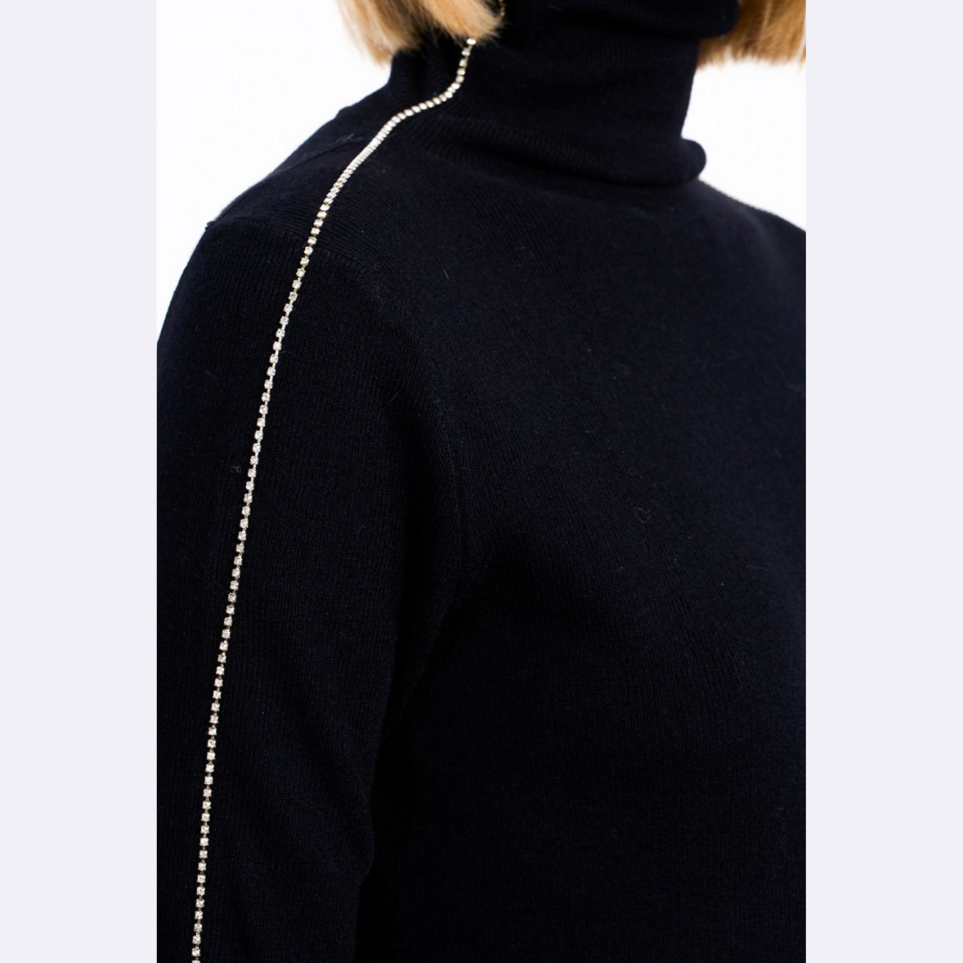 Rhinestone Trim Turtleneck