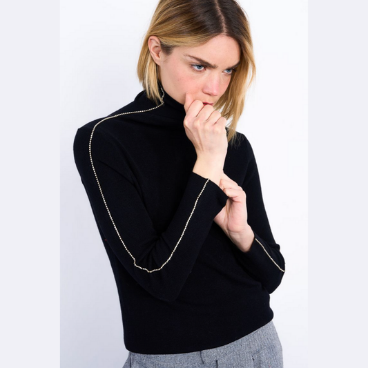 Rhinestone Trim Turtleneck