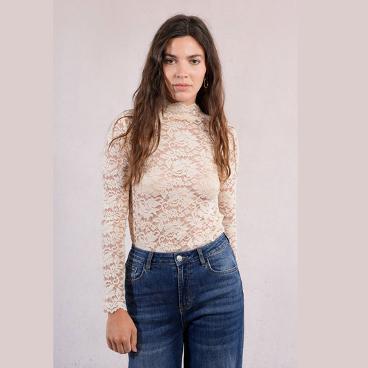 Cream Lace Mock Neck