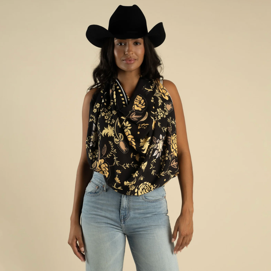 Black Floral Bandana Scarf