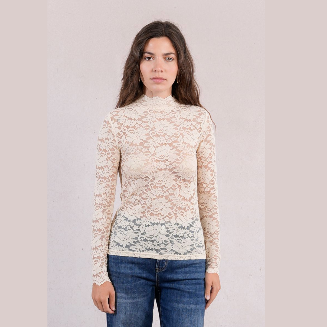 Cream Lace Mock Neck