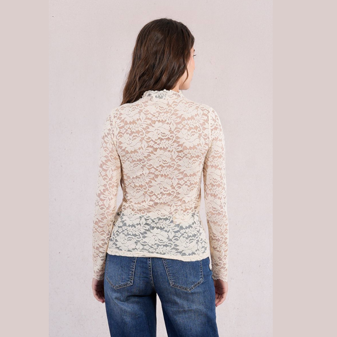Cream Lace Mock Neck
