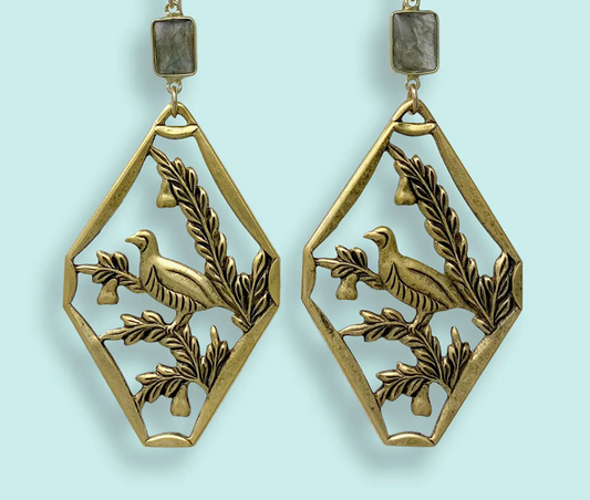 Labradorite, Pheasant and Fauna Earrings