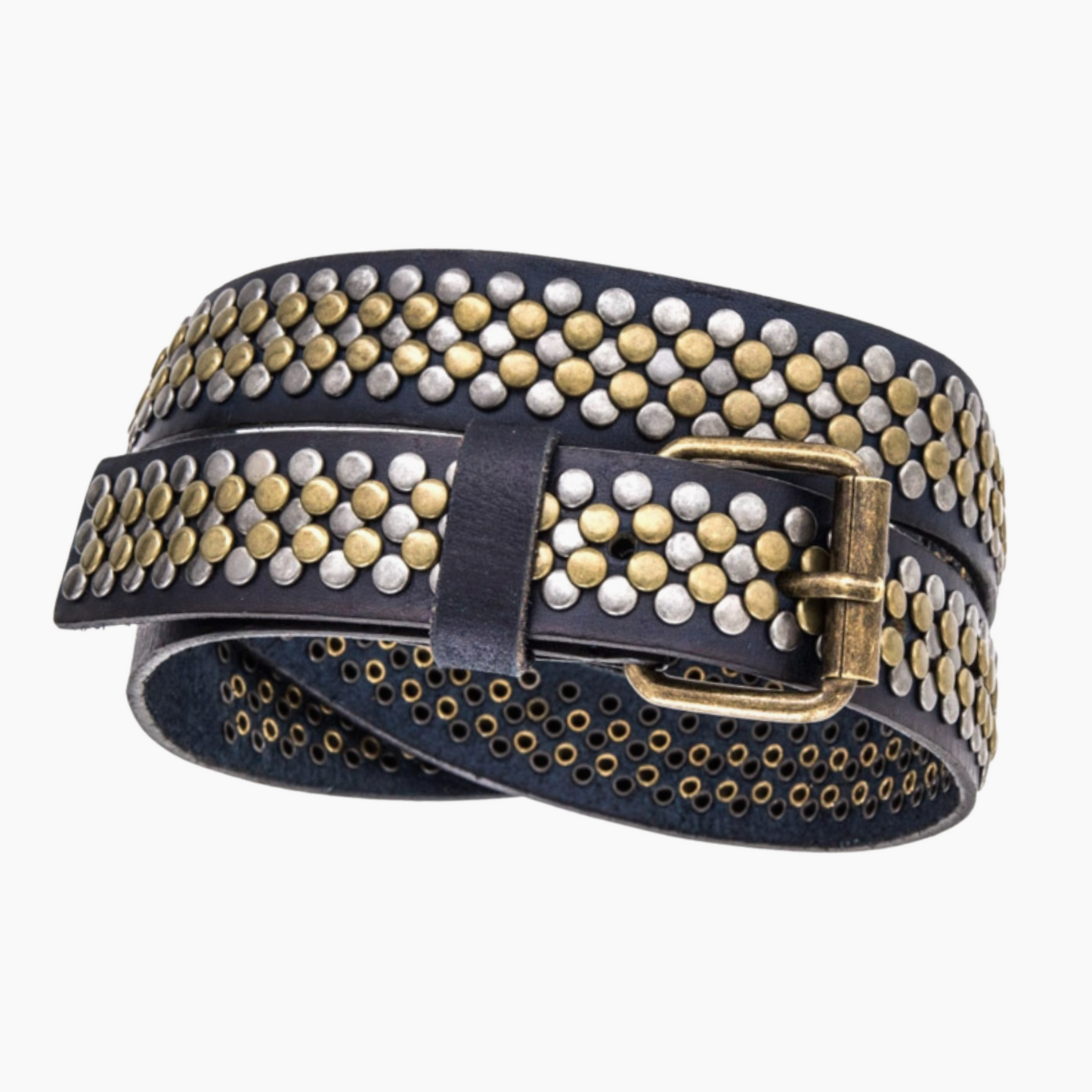 Duo Color Metal Stud Navy Leather Belt