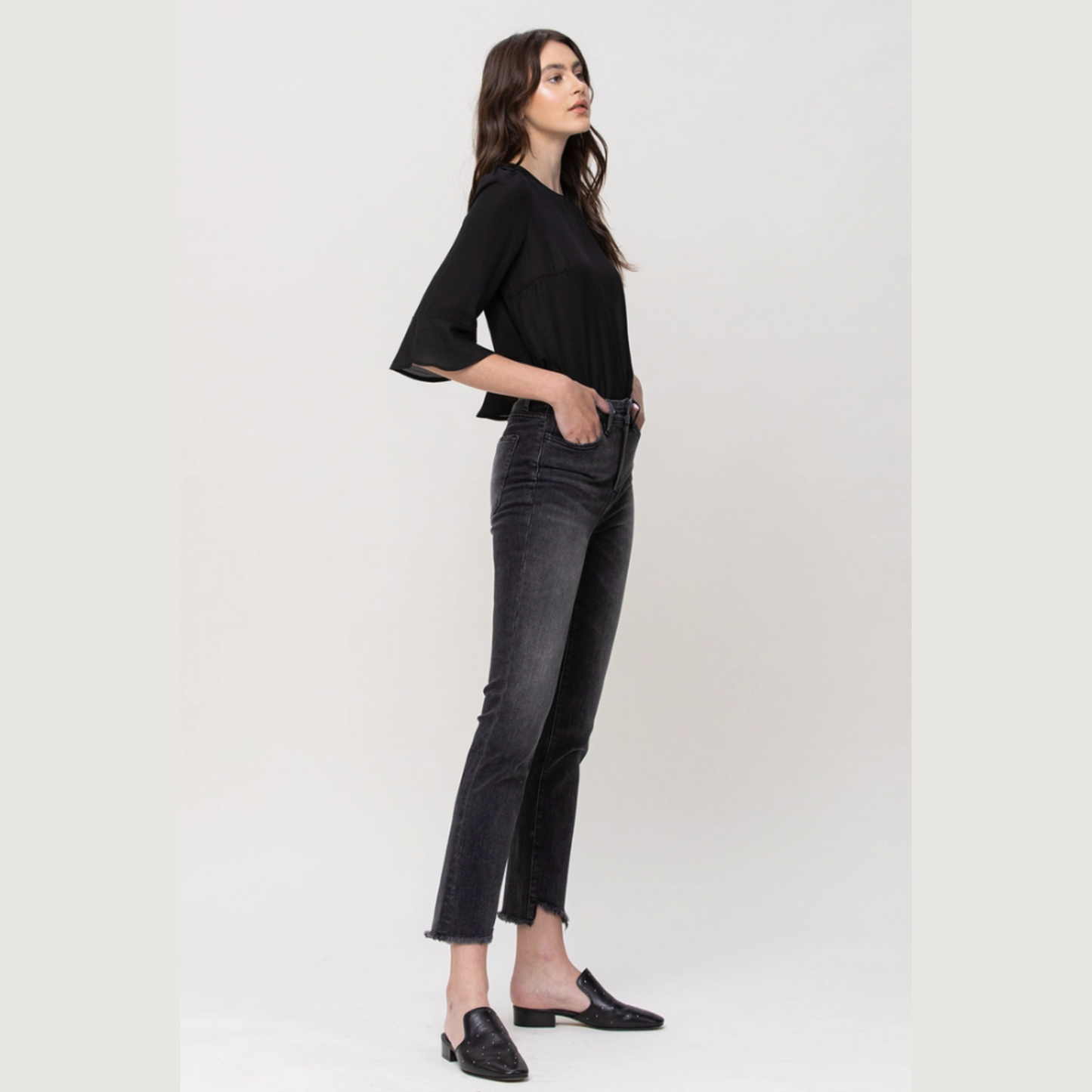 High Rise Straight Crop w. Uneven Hem