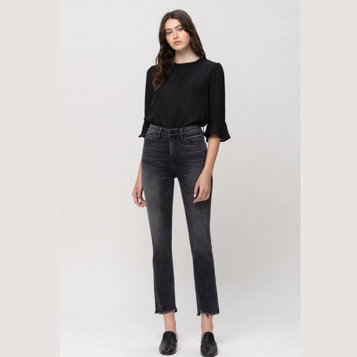 High Rise Straight Crop w. Uneven Hem