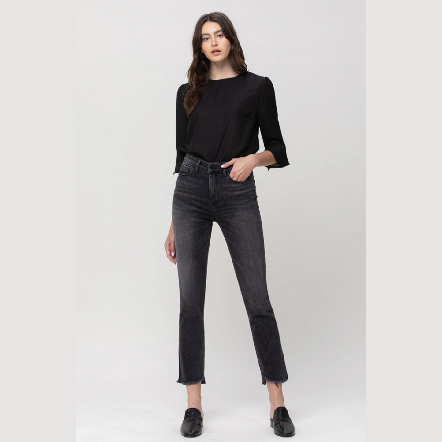 High Rise Straight Crop w. Uneven Hem