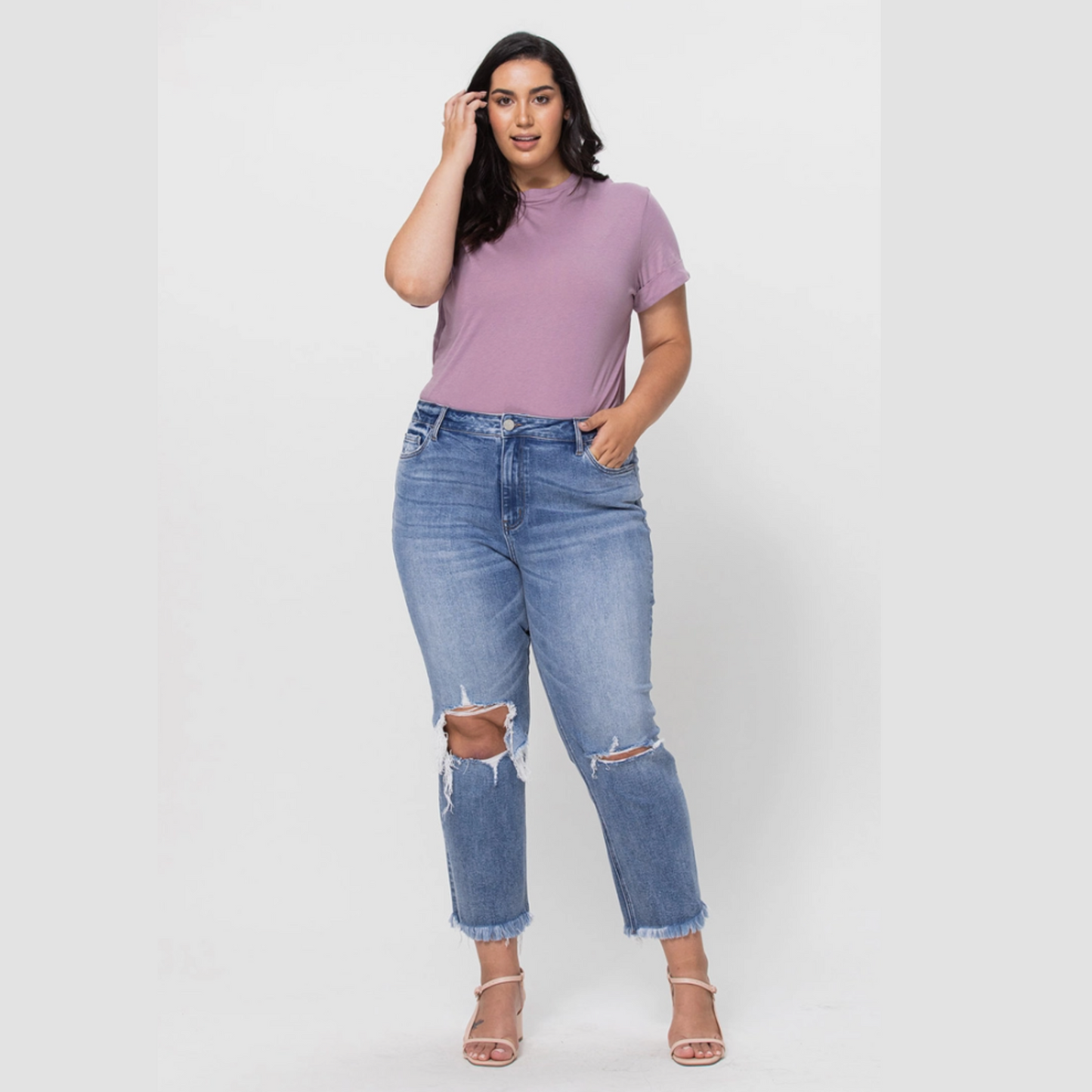 High Rise Relaxed Distressed Crop [extended sizes]